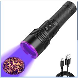 UV Flashlight 365nm Black Light, Rechargeable Blacklight Flashlights with LCD Display, Powerful Ultraviolet Lights 