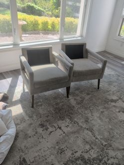 Pair of Gray Velvet Mid-Century Accent Chairs