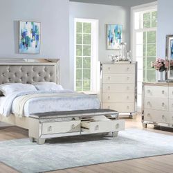 Queen Bed Frame With Mirror Accents 