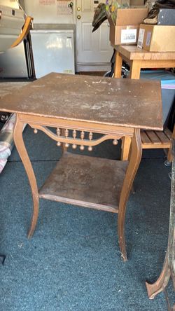 Antique Wood Side Table with Lower Shelf