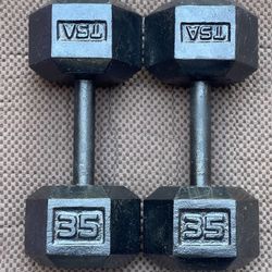 PAIR OF 35 lb. STEEL HEX DUMBBELLS 
