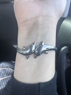 Dolphin Hinged Cuff Bracelet