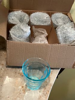 New Blue Glass Drinking Glasses Set