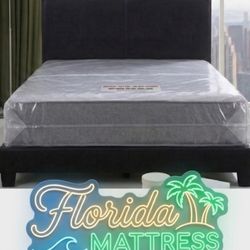 New Full Bed Frame + Plastic Sealed Full Mattress + Box Spring 