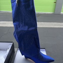 Cape Robbin CRARA Blue Rhinestone Knee-High Boots – Women’s Size 10