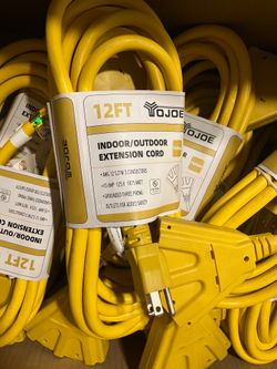 12 ft,Gauge 12, 3-Outlets, 12/3 SJTW Outdoor Extension Cord, Heavy Duty,15A 125V 1875W, Yellow