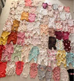 85+ Pc Baby Girl Newborn 0-3 Month Clothing Lot Carter’s Sleepers Bodysuits!
