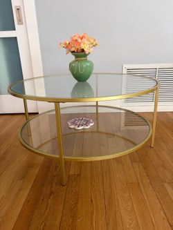 Modern Round Gold Two-Tier Glass Coffee Table