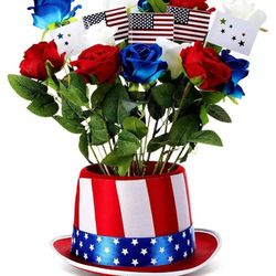Hotop Patriotic 4th of July Table Centerpiece, Independence Day Flower Hat Pot Set