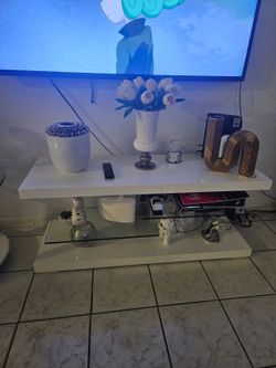 White TV Stand with Glass Shelf