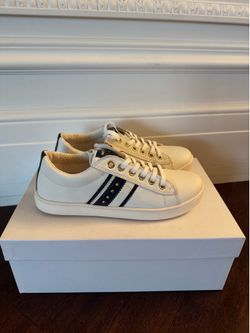 Geox White Sneakers with Navy Stripe Accent