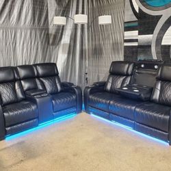 Black Home Theater Power Reclining Sofa Love Seat 
