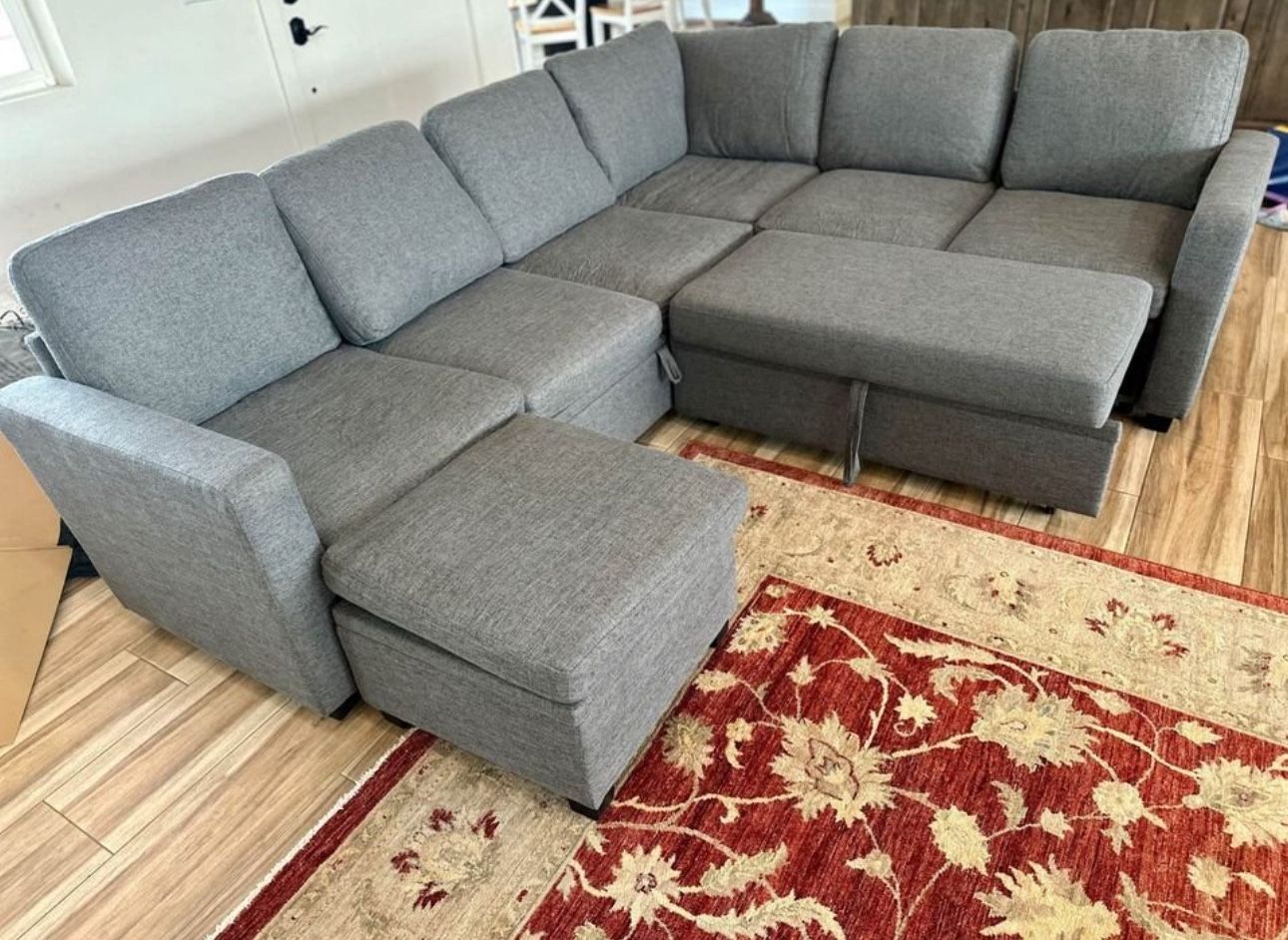 HONBAY 7-Piece Polyester Modular Sleeper Sectional With Storage Space in Dark Gray, HB-0426