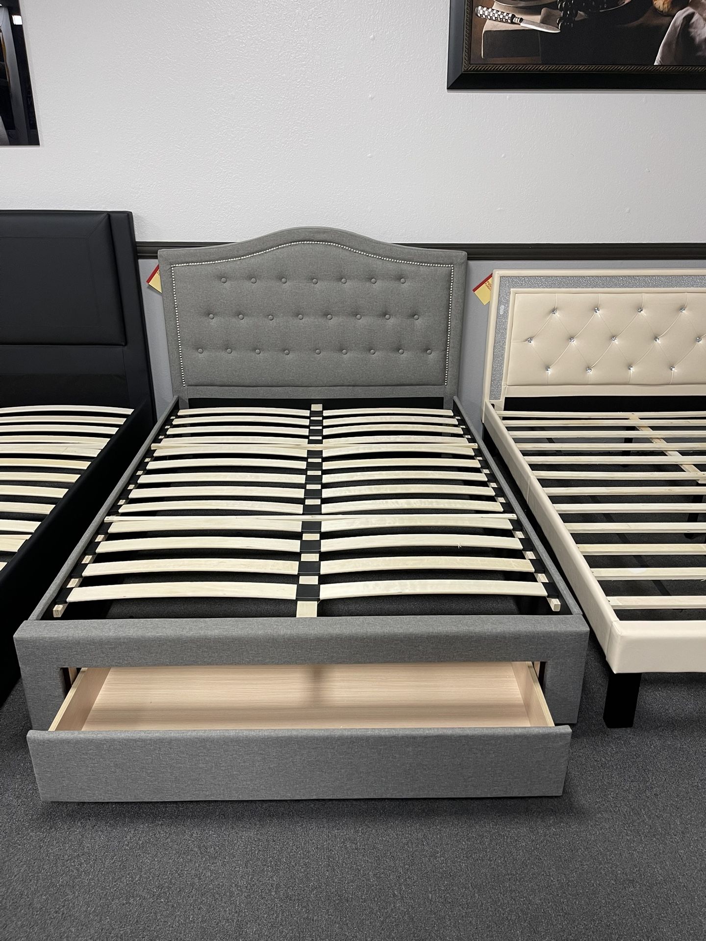 Gray Full Size Bed Frame w/ Front Storage