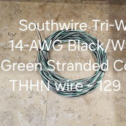 Southwire Tri-Wire 14-AWG Black/White/Green Stranded Copper THHN wire - 129 Feet