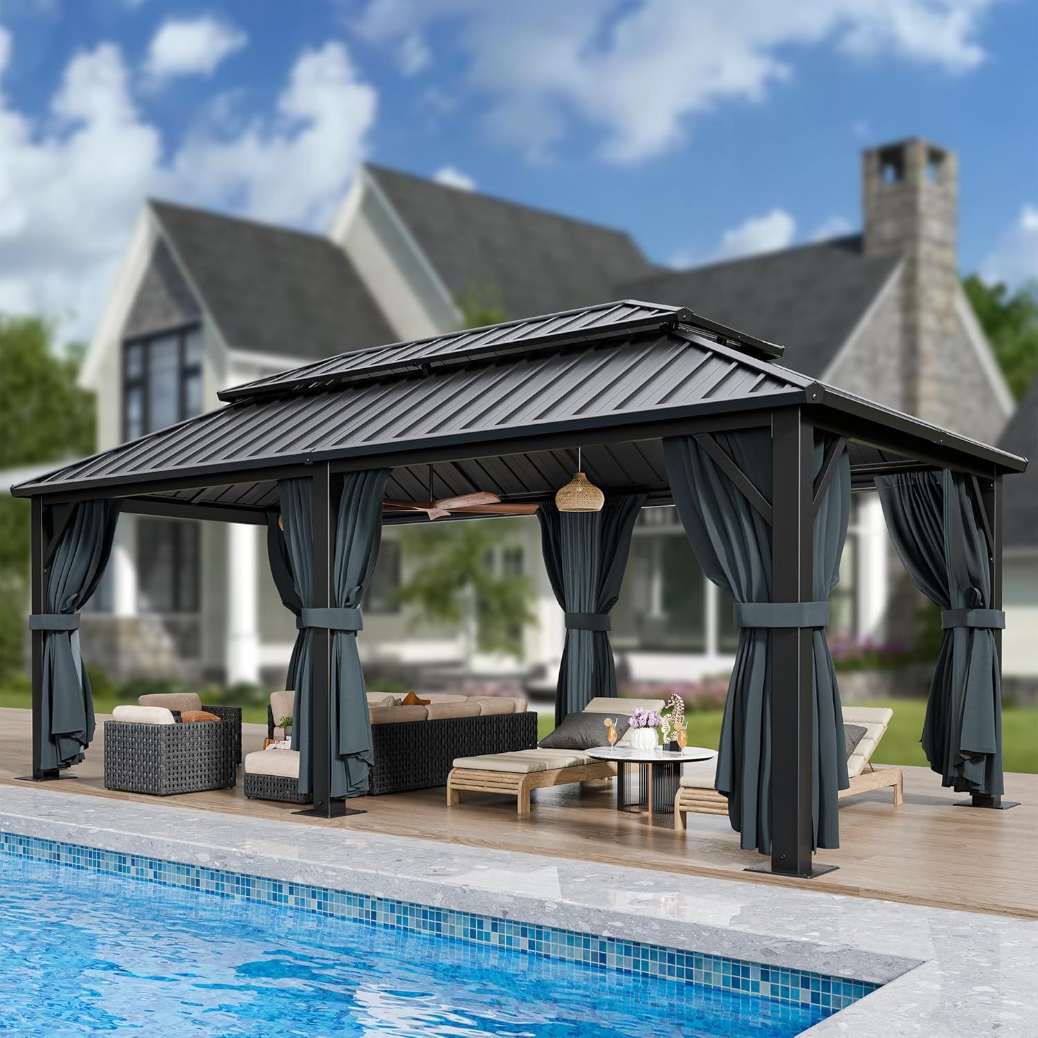 HOTEEL 12x20 Hardtop Gazebo with Metal Roof, Heavy Duty Galvanized Steel Gazebo