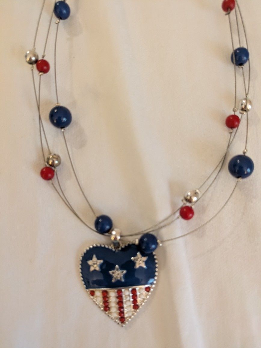 Stars & Stripes Heart Shaped Pendant Necklace
