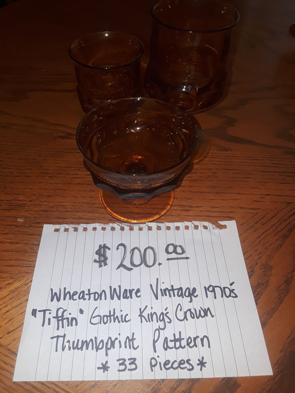 Wheaton Ware glassware amber tiffin gothic