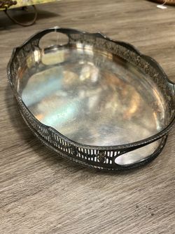 Silver-Plate Oval Gallery Tray with Handles