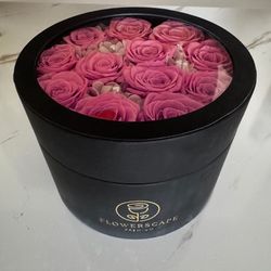 Luxury Preserved Roses in Round Box – 12 Pink Eternal Roses, Long-Lasting Gift Arrangement
