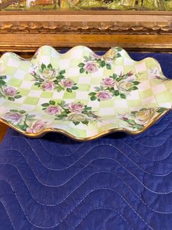 Mackenzie Childs Ceramic Decorative Tray with Gold Rim