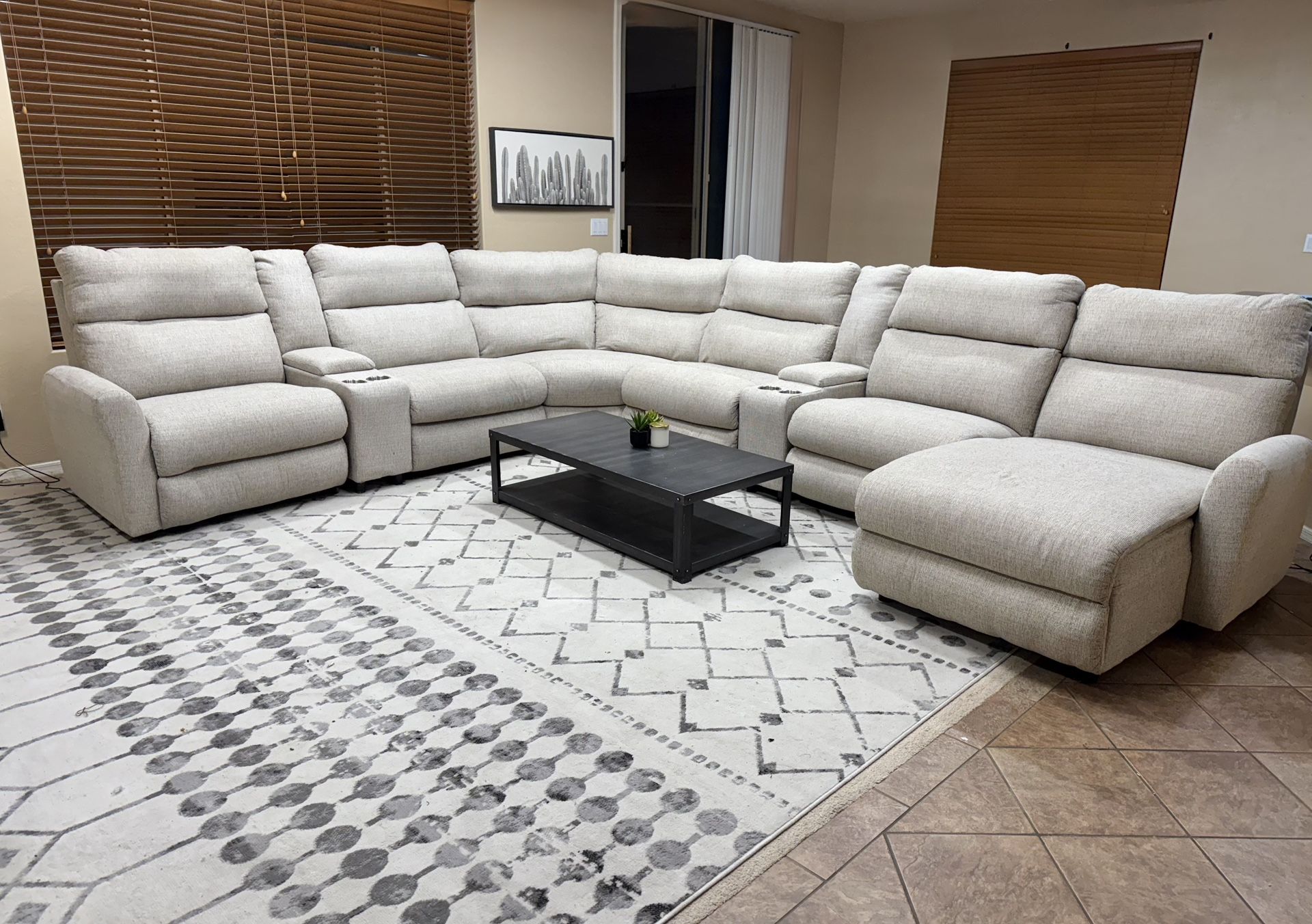 8pc Power Reclining Grey Fabric Chaise Sectional