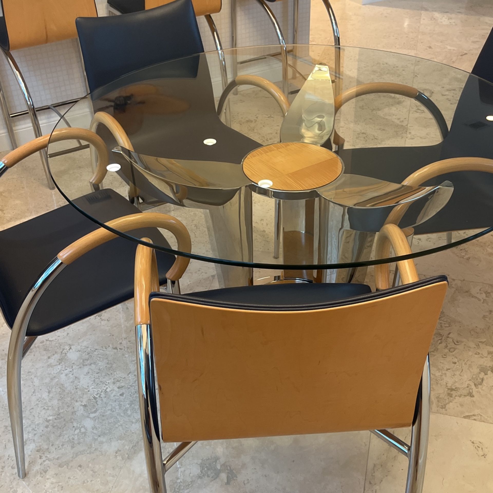 Hank Loewenstein Dining Table, Chairs, Bar Height Stools