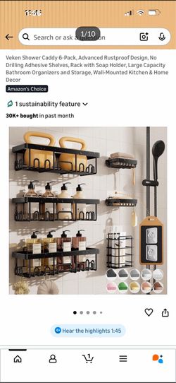 Veken Shower Caddy 6-Pack, Advanced Rustproof Design, No Drilling Adhesive Shelves, Rack with Soap Holder, Large Capacity Bathroom Organizers and Stor