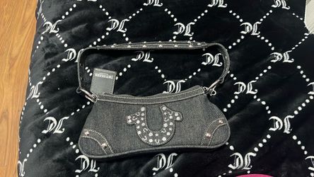 True Religion Studded Horseshoe Denim Shoulder Bag