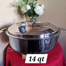 CACEROLA HONDA DE 14 QT DE ACERO INOXIDABLE 5-PLY VIDA SANA PRINCESS HOUSE 🌹🌷