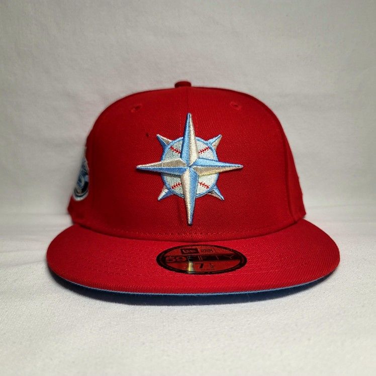 BRAND NEW HAT CLUB EXCLUSIVE SEATTLE MARINERS "RED ICY" NEW ERA FITTED HAT 7 1/2