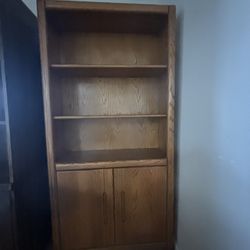 MCM Oak Shelving Bookcase With Cabinet