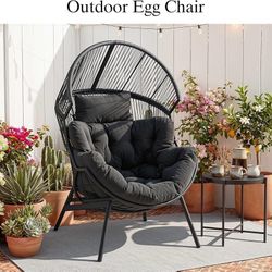 Egg Chair for Outdoor & Indoor, Oversized Patio Wicker Chair All Weather, 4.5" Thick Cushion, 550 LBS Sturdy Metal Base, Boho Rattan Outdoor Chairs, G