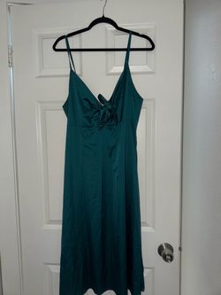 Teal Satin Midi Slip Dress
