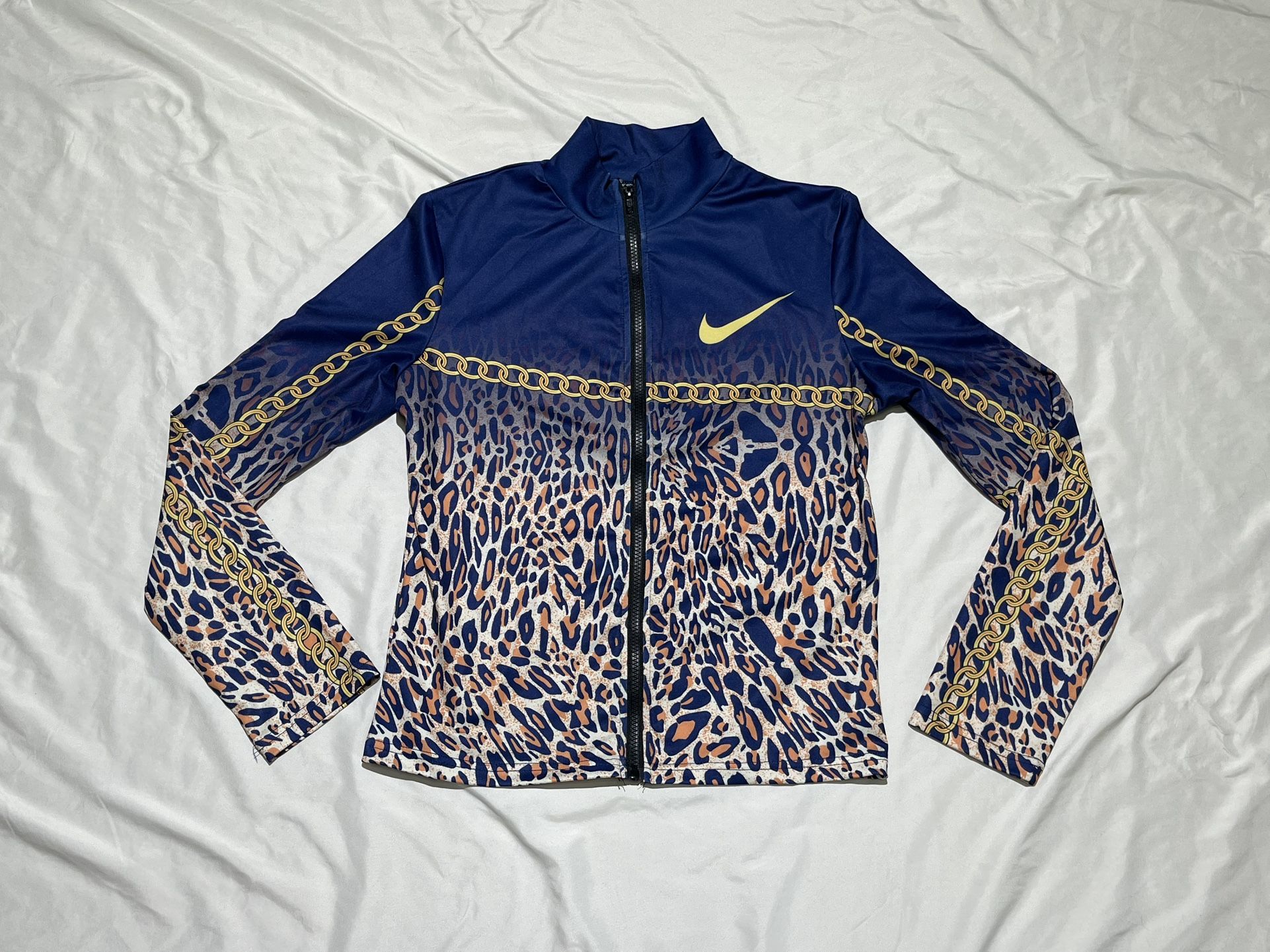 Fashionable Nik Swoop Leopard full zipper light weight jacket size large