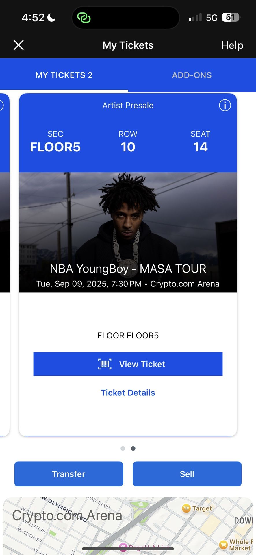 NBA Youngboy MASA Tour Floor Ticket 9/9 Crypto Arena
