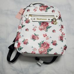 New- Juicy Couture- White/Red Roses Jeweled Medium Backpack  Floral Backpack 