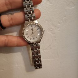 GC Watch Women 30mm Silver Tone Rhinestone Bezel Gems Dial
