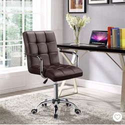 Modern Office Chair Height Adjustable Swivel Chair Mid Back PU Leather Chair, Brown