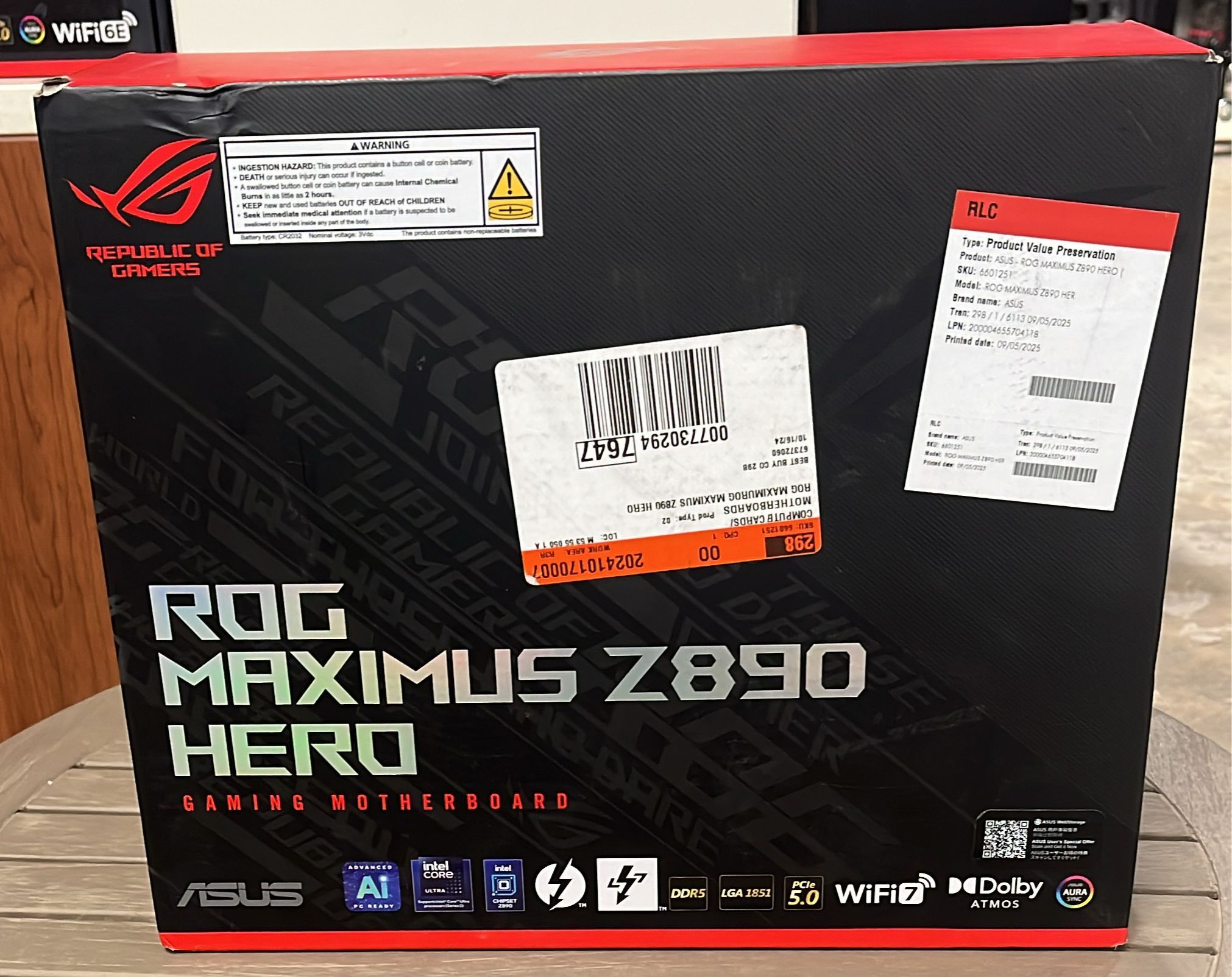 ASUS ROG Maximus Z890 Hero Intel LGA 1851 ATX DDR5 WIFI7 gaming motherboard Open Box 1 piece $400 open box