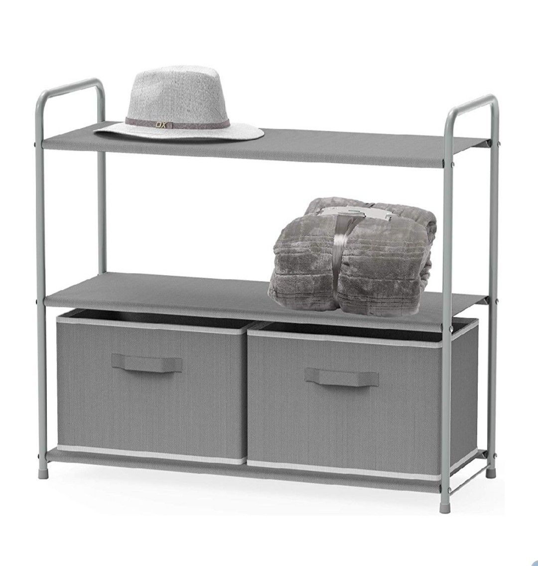 Simple Houseware 3-Tier Closet Storage with 2 Drawers, Grey