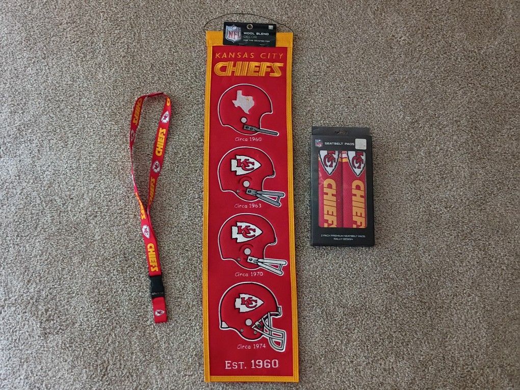 Kansas City Chiefs Banner, Seatbelt Cushions, Lanyard. New! $50