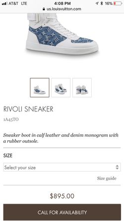 LOUIS VUITTON Calfskin Monogram Denim Rivoli High Top Sneakers