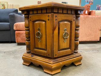 Hexagonal 2 Door End Table Cabinet w/ Brass Knocker Handles