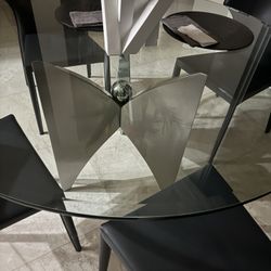 Luxury 54 inch round glass dining table With stainless steel base