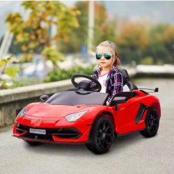 Lamborghini Aventador Licensed Kids Ride on Car with Scissor Doors, Easy Transport, 12V Electric Car for Kids with Remote Control, Suspension System, 