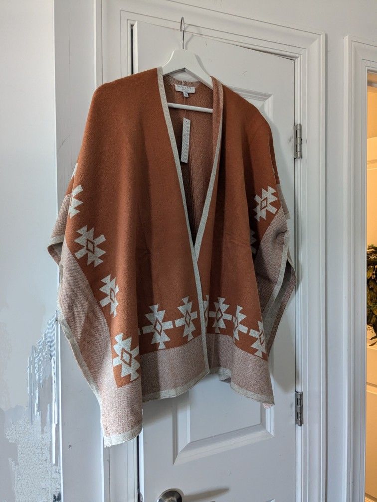 Brand New Warm & Cozy Poof Tribal Boho Poncho Size Small