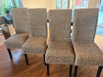 Set of 4 Woven Seagrass Dining Chairs