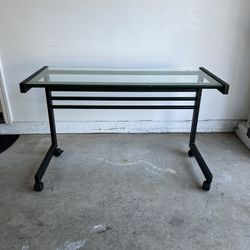 42 inch Rolling Glass Desk With Wheels