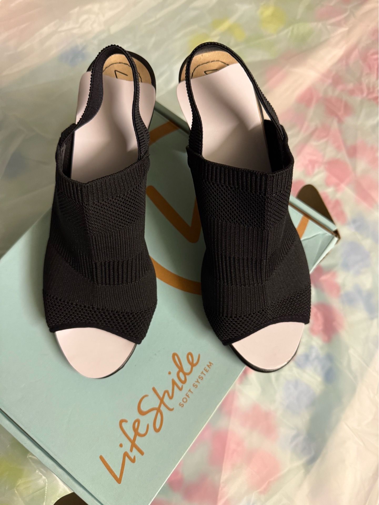 LifeStride Black Knit Open Toe Heels Women’s Size 9 Medium